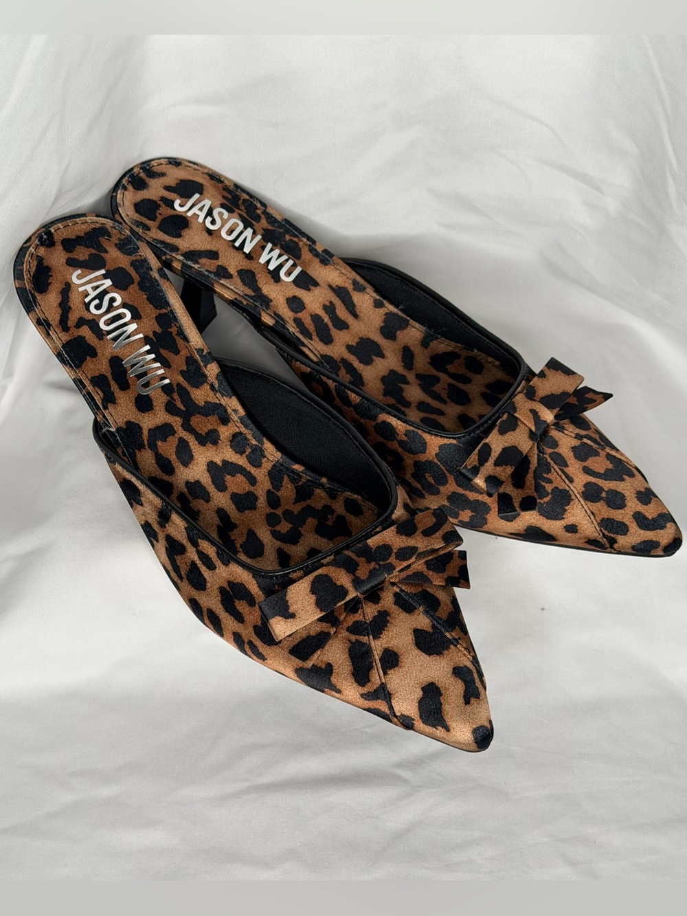 Jason Wu Leopard-Print Pointed Toe Bow Mules - Brown & Black Size 7.5